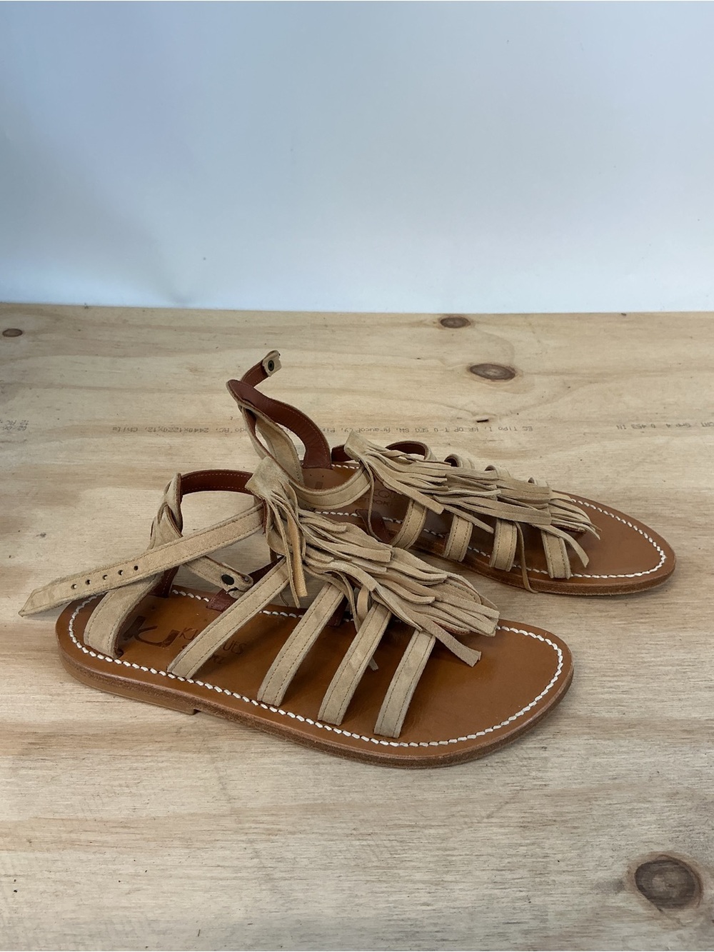 K. Jacques Women's Tan Fringe Gladiator Sandals Size 39